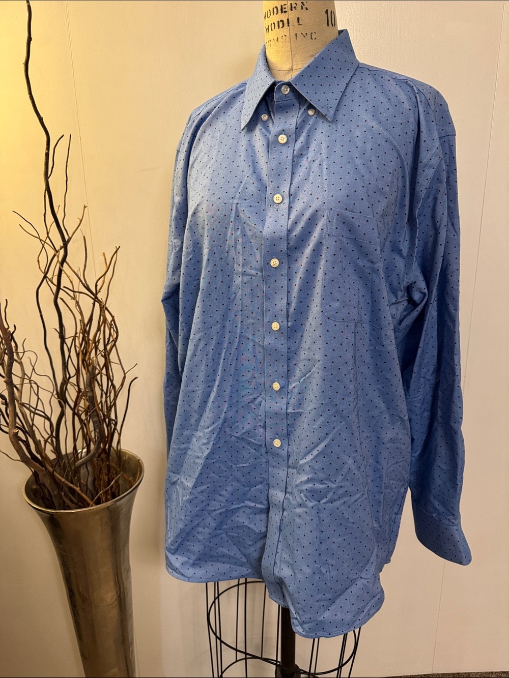 Stafford Light Blue Micro-Dot Long Sleeve Button-Down Shirt